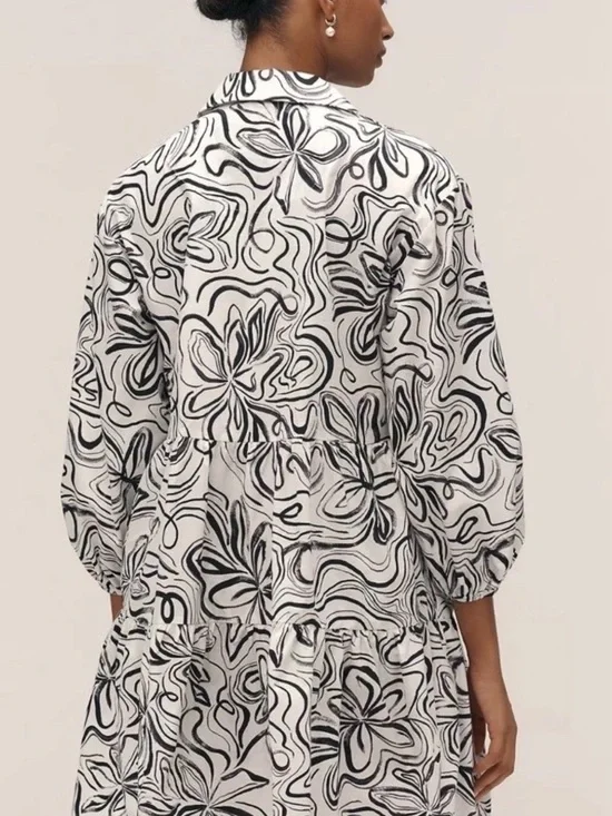 NWT Anthropologie Maeve The Bettina Tiered Mini Shirt Dress Black & White Size L - Picture 3 of 6